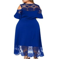 HAITE WOGE DRVE DRŽAVE Skraćeno rukav Sumnjesne haljine sa ramene dame od pune boje plava 4xl