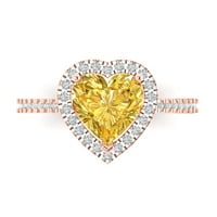 2. CT Sjajan srčani rez simulirani žuti dijamant 14k Rose Gold Halo Pasijans sa akcentima Veličina prstena