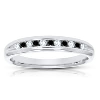 Zaručni prsten 0. Karat okrugli rezani prirodni dijamant i crni dijamant u 18K bijelo pozlaćenog vjenčanog