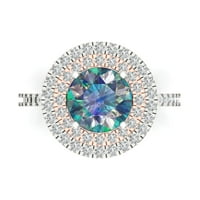 2. CT sjajan okrugli rez čist simulirani dijamant 18k bijeli ružin zlato halo pasijans sa accentima prsten sz 6.5