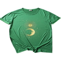 Žene Ležerne prilike kratkih rukava Moon Sun Star Grafički tee Ljeto Loose Slatka T vrpce zelena l