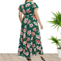 Ženska ljetna haljina modni print plus veličine V-izrez Ventilat Seksualnost Float haljina zelena 16