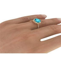 Blue Topaz 3. CTW prsten sa dijamantima 14k žuto zlato cvijeće lišće halo