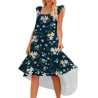 Ljetne haljine za prodaju za žene za žene bez rukava za tisak cvjetni uzorak s kvadratnim vratom ruffle