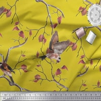 Soimoi Yellow Silk tkanina suha lišće i američka zlatna zbirka ptica za štampanje od dvorišta široko
