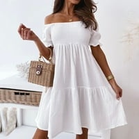 Haljine za žene Moda Jedno shoul Solid Collect labava haljina bez kratkog rukava bijela 6