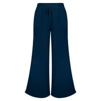 Jtckarpu casual hlače pamučne posteljine hlače za žene sa širokim nogama casual elastične pantalone za strugu