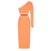 Plaže haljine za žene mini V-izrez dugih rukava čvrsto narančasta m