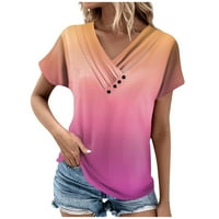 Yubatuo Žene Ljeto Ležerne prilike gradijentne boje kratkih rukava V izrez T majica Slim Fit Tunic Bluza
