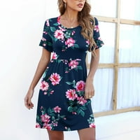 Ljetne haljine za prodaju za žene za žene kratki rukavsak cvjetni uzorak haljina okrugla vrat ruffle