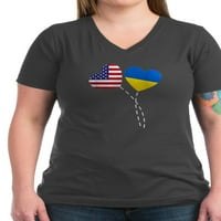 Cafepress - Loving Sjedinjene Američke Države Ukrajina Flag Heart Ukrainian am Majica - Ženska majica V-izrez