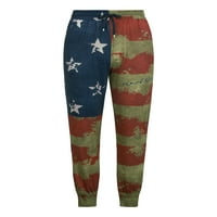 Muška izvlačenje američke zastave uzorak kontrastne boje ispisa casual pantalone
