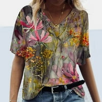 MLQIDK Trendy cvjetna majica Ženski ljetni kratki rukovi Tunički vrhovi V izrez Grafički majica Majica Casual Comfy Bluzes Vrhovi, L