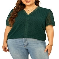 Ženske plus veličine vrhovi čipka švicarske majice Swiss Dot Bluza Slave seksi V rect T majice kratki