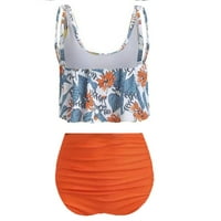 Bikini ruffle print pokriva trbuh i pokazuje tanki podijeljeni ženski kupaći kostim narančasti 2xl