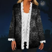 Dukseri za žene Ženska modna casual Hallo-ween Print Cardigan jakna s dugim rukavima Siva 3xl