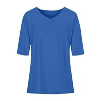 Majice od pune boje za žene kratki rukav V izrez TUNIC TURS Ljeto Loose Fit Bluze Blue M