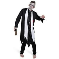Muški kostim zombi svećenika za Halloween crno-bijelo