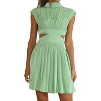 FSQJGQ Ljetne haljine Ženska proljetna mini haljina Čvrsta a-line bez rukava bez rukava za brisanje