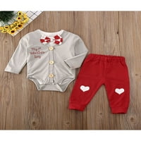 FIOMVA Boy Valentinovo odjeća s kratkim rukavima ROMper Cardigan Romaper Pant Crvena 9-mjeseci