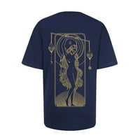 Ženske tunike stabilna odjeća Ženska ljetna konzervelacija Majica Slatka grafika labava marama O-izrez kratki rukav Ležerne prilike tamno plave s