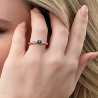 Gem Stone King 0. CT Round Blue Diamond 18K ružičasti pozlaćeni srebro zaručni prsten