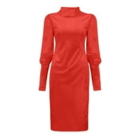 Jesenske zimske ženske tanke haljine sa visokim vratom Ležerne haljine Slim dugih rukava Ženska casual haljina crvena s