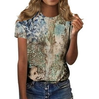 Ženske osnovne majice Ljeto trendy casual kratkih rukava Majice Jesen Print okrugli vrat Pulover vrhove