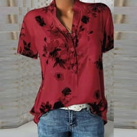 Ženski ljetni vrhovi tiskani V-izrez pulover labavo bluza vrši obične majice za žene
