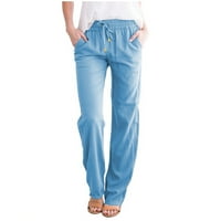 Ležerne duge ravne hlače Pamuk i crtane elastične posteljine čvrste struke Ženske hlače