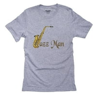 Jazz čovjek sa saksofom grafikom - trendi muška siva majica