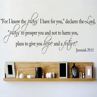Decal - vinilna zidna naljepnica: Za znam planove koje imam za vas, izjavljuje lord Jeremiah 29: citira naljepnicu za kućnu dekoru