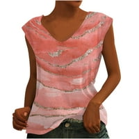 Modne žene kauzalno v-izrez za ispis bluza bez rukava bez rukava ljetni tenkovi casual, ružičasta, m