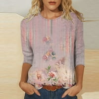 Juebong ženske majice s rukavima plus veličina vrhova slatka cvjetna tiskana majica labavi fit crew