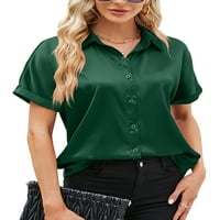 Glonme ženske bluze s majicom majice kratki rukav vrhovi dame labavo tunika košulja casual rever izrez crno zelene s