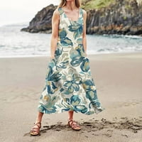 Ljetne haljine za žene Ženske haljine za odmor na plaži Tasterne haljine bez rukava cvjetno tiskane