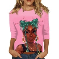 Hanas vrhovi ženski trendi odmor tunika, ležerna bluza s rukavima za okrugle vrata, slatka crtana grafička grafika Ispis labavi ugodan pulover Top Pink XXL