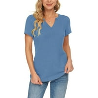 Ženske majice s kratkim rukavima V-izrez Majica čvrstog ispisa Plava Lfashion Ženska bluza