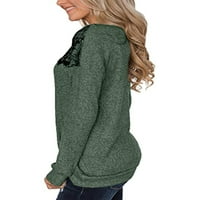 Gomelly dame majica Majica sa čvrstim bojama TAGGY TEE Women karirana sastava za ispis na vrhu čipke za šivanje pulover tamno zeleni xxl