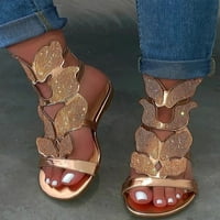 Ritualay ženski PU rhinestones ravne gladijatorske sandale vjenčane cipele zlatne boje