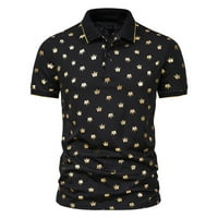 CLlios Muške polo majice Slim Fit kratki rukav Zlatni ispis Formalni poslovni golf Tee majica rever ogrlica Pokloni za muškarce