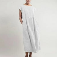 Clearce Summer Haljine za žene Sredine ležerne pune kratkih rukava A-line okrugla izreznu haljinu bijela