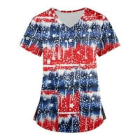 SKSLOEEG sestra za žene, Dan nezavisnosti Top Star Stripes tiskali su patriotsku radnu odjeću sa džepovima