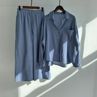 Shomport Womens setovi gumbi dolje bluze široke noge Palazzo hlače setovi pamučne posteljine labave