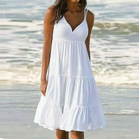 Ženska haljina za čišćenje ispod 10 dolara, ženska modna ljetna ljeta Solid Color V izrez za zabavu