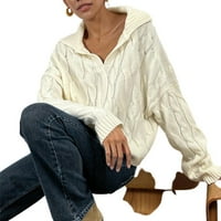 Miayilima džemper za žene Žene pune boje Kletiranje V izrez rezervni dugi rukav Ležerni stil zadebljani