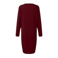 Clearsance Ljetne haljine za ženske rukave Srednja duljina vruća prodaja A-line ispisane okrugle dekoltene haljine vino 2xl
