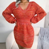 Ženski fenjer dugih rukava modni višebojni tisak V-izrez pulover casual haljina hot6sl4486653