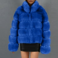 Žene Solid Boja s dugim rukavima Shaggy revel Fau Vuna kaput kratka jakna Oplaća topla zima plava op571