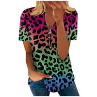 Awdenio Clearence Ženske košulje za ljetni ženski ljetni kratki rukav Leopard Print bluza sa zatvaračem